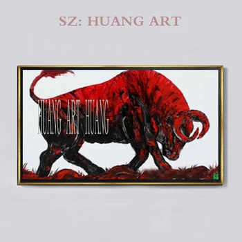 

Hand Painted Red Cow Oil Painting On Canvas Hand Bull Animal Oil Paintings Wall Picutres Home Decor For Living Room No Framed