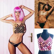 Для женщин металлическая короткий топ с открытой спиной без косточек лето для пляжа и вечеринки топы с пайетками жилетка