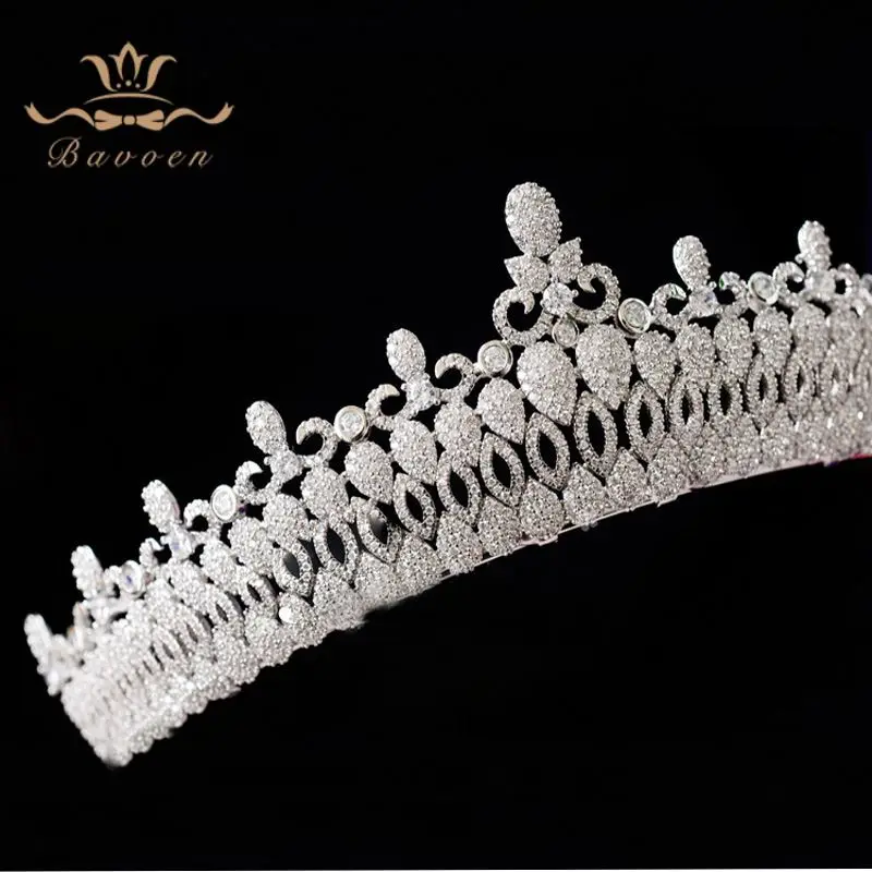 Bavoen высокого класса Ясно Цирконий невесты корона тиара серебро Кристалл Hairbands вечерние Женские аксессуары для волос