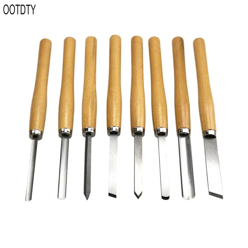 

OOTDTY 8PCs Wood Carving Knife Lathe Chisel Set Turning Tools Woodworking Gouge Skew Parting Spear