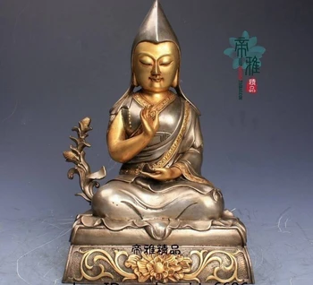 

Tibet Buddhism Gelugpa Copper 24K Gold Gild Silver-gilt Tsong-kha-pa Bodhisattva