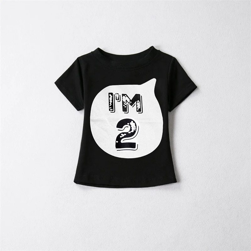 Хлопковая летняя одежда для малышей, футболка Топы, детская одежда для дня рождения для девочек и мальчиков возрастом 1, 2, 3, 4 лет вечерние рубашки для малышей - Цвет: Black2