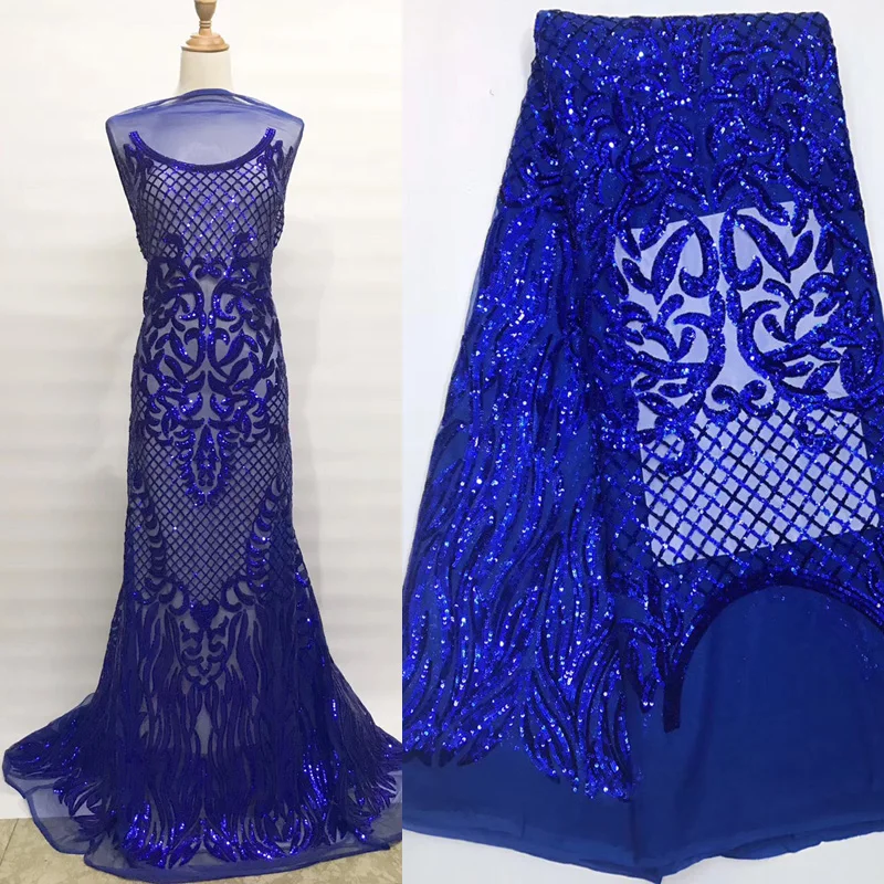 

10 colors 2019 latest African party lace royal blue sequins French net lace fabric with wonderful embroidery for dress FNS160