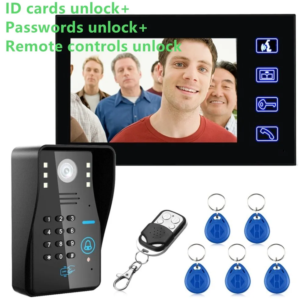 

ouch Key 7" Lcd RFID Password Video Door Phone Intercom System Wth IR Camera 1000 TV Line Remote Access Control