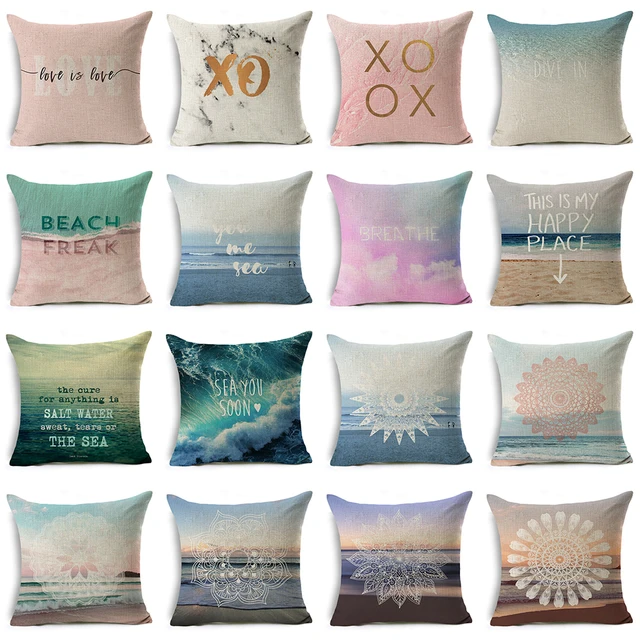Mrl Printed Cotton Linen Cushion Cover Sofa Throw Pillow Beach Mrl Printed Cotton Linen Cushion Cover Sofa Throw Pillow Beach Mandala Letter Home Decor Chair