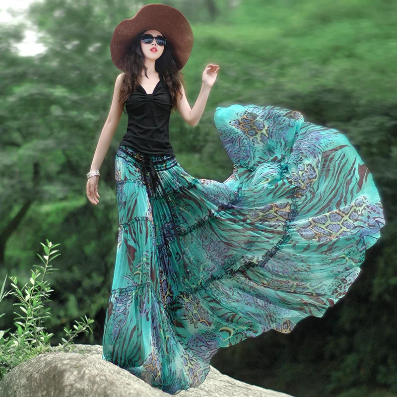 2018 Zomer Nieuwe Vrouwen Groen Blauw Plooirok Chiffon Rok Maxi Rok 2018 Zomer Nieuwe Vrouwen Groen Blauw Plooirok Chiffon Rok Maxi Rok