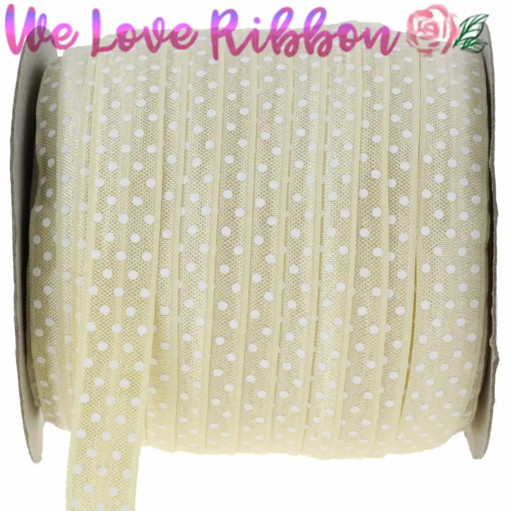 

5/8" 16MM White Polka Dot Print Fold Over Elastic FOE 10 yards/lot, Ivory, DIY handmade accessories, headwear band