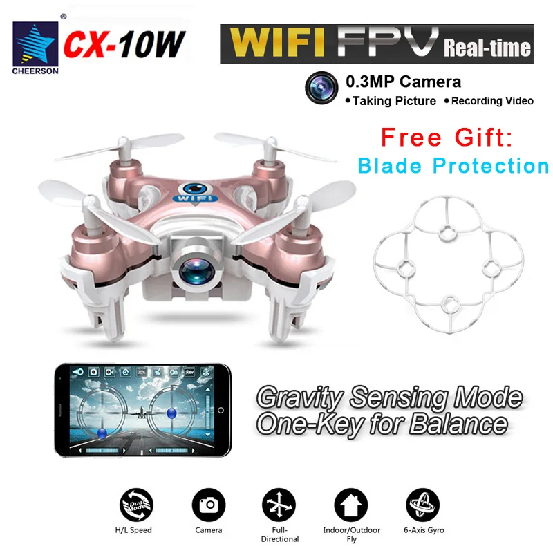 Buy Cheap Mini Drone with Camera Cheerson CX-10W RC Quadcopter 6-Axis Gyro Headless Mode WIFI FPV Real-Time Camera Remote Control Copters