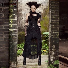 Черный Винтаж вечерние Готический корсет, поддерживающий грудь в стиле стимпанк талии тренерские Корсеты кружево ассиметричная длинная юбка корсет юбки Для женщин S-5XL
