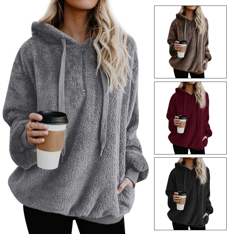 

2019 New Fashion Ladies Spring Autumn Hoddy Long Sleeve Hooded Women TunicSoid Jacket Girl's warm plush sweatshirts
