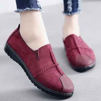 

Plus Size Summer Women Flats Fashion Splice Flock Loafers Women Round Toe Slip On Leather Casual Shoes Moccasins New 2019 VT209