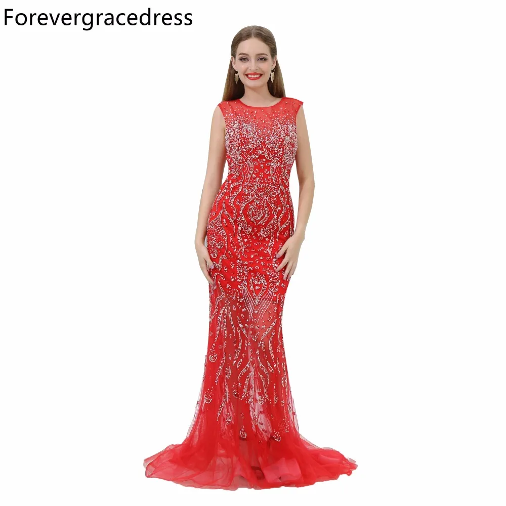 Forevergracedress Sexy Mermaid Avondjurk Crew Hals Mouwloos Heavy Kralen Lange Formele Party Gown Plus Size Custom Made Forevergracedress Sexy Mermaid Avondjurk Crew Hals Mouwloos Heavy Kralen Lange Formele Party Gown Plus Size Custom Made