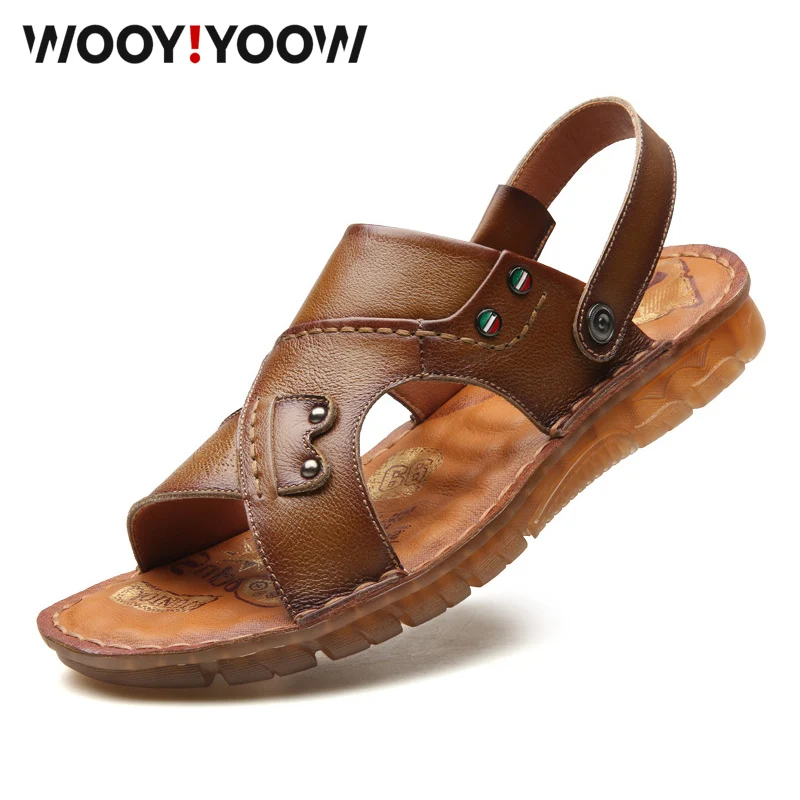 WOOY! YOOW/пляжная обувь из воловьей кожи; Новинка; летние мужские повседневные сандалии; вьетнамки из натуральной кожи; дышащая обувь
