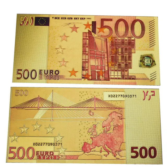 Billetes de hoja de oro de 500 Euro impresión colorida dinero falso con sobre para colección Billetes de hoja de oro de 500 Euro impresión colorida dinero falso con sobre para colección
