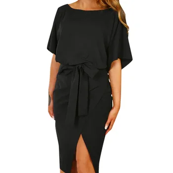 

Women's Dress Summer 2020 Short Sleeve Cross O Neck Bow Casual Dresses Vintage Elegant Flared Sundress Dress Female #Zer