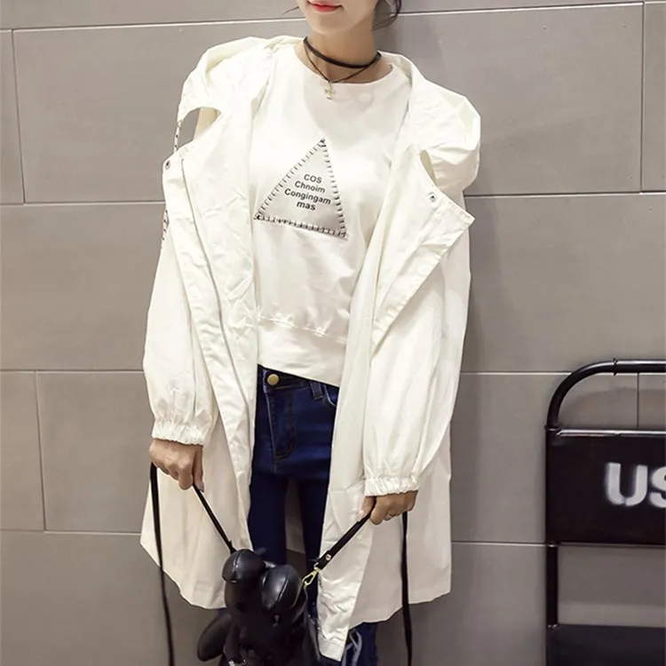 Autumn Women Pure Color Long Trench Coat Loose Hooded Windbreaker Adjustable Waist Female preppy Oversize Thin Overcoat Outwear