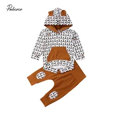 Брендовая одежда для новорожденных мальчиков и девочек, толстовка с капюшоном, топы с принтом животных, пальто, штаны, повседневная одежда, осенний комплект для малышей 3, 6, 9, 12 мес