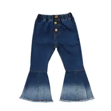 Модные расклешенные штаны для маленьких детей штаны с колокольчиками для маленьких девочек джинсовые Широкие джинсовые брюки
