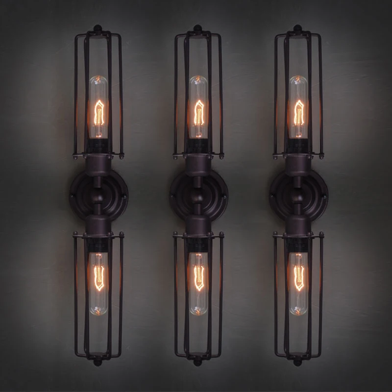 

Iron wall lamp lights in the basement of simple American attic staircase aisle bed retro iron double bar lamp GY92 LU1018
