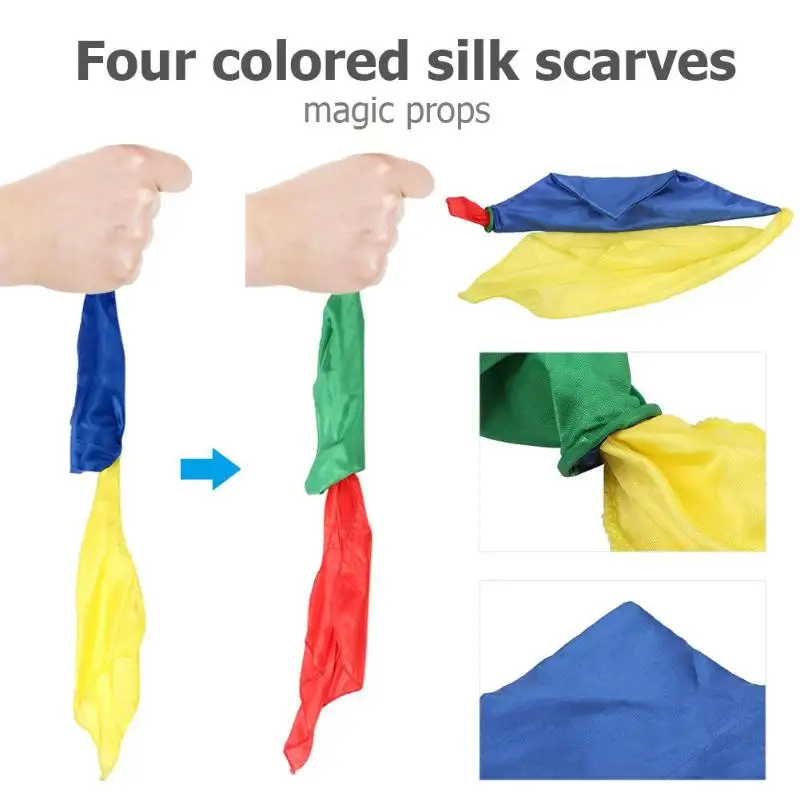 4 цвета изменяющийся носовой платок шелковый шарф Волшебные трюки обучения реквизит выполнять игрушки легко узнать для начинающих реквизит для сценического выступления