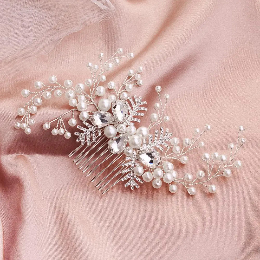 

Silver Color Plant Style Crystal Hair Insert Combs Wedding Hair Jewelry Accessories Head Decoration Alloy Hair Ornament