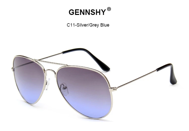 Модные металлические солнцезащитные очки, мужские винтажные брендовые дизайнерские солнцезащитные очки пилота, двойной мост, серебристая оправа, Синие Серые океанские линзы, для вождения - Цвет линз: C11