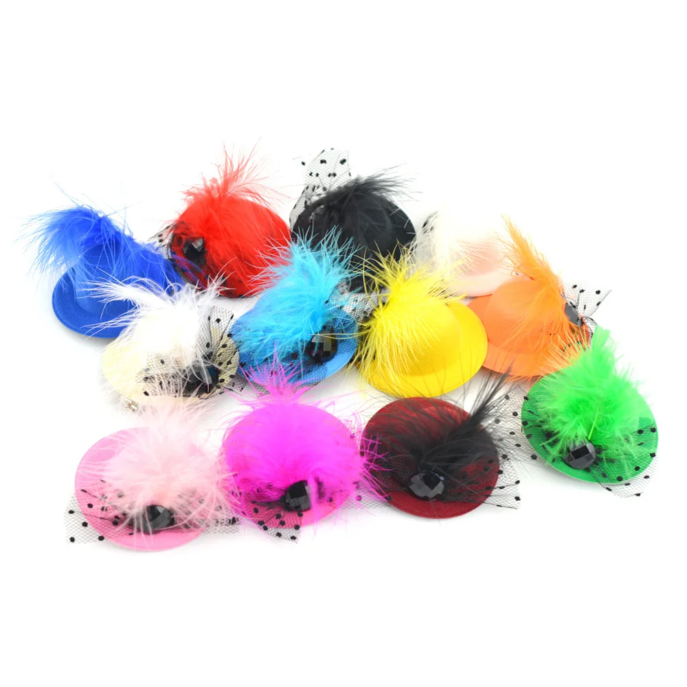 

Random Mix Colors 10pcs/lot Feather Hair Clips for girl Mini Top Hat Party Lolita Cosplay Goth Hair Accesories bijoux de tete