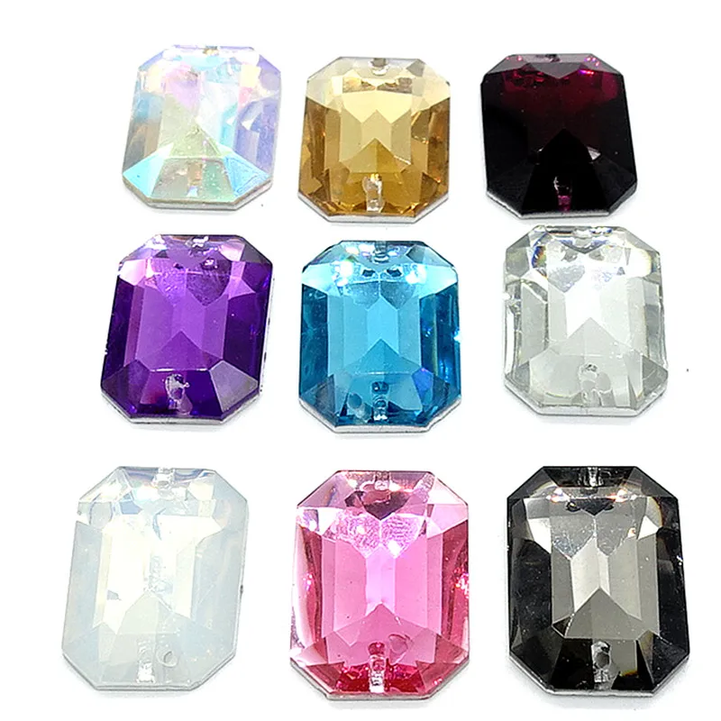 

Wholesale 50pcs Sew On Resin Rhinestones Rectangular octagonal Buttons beads DIY 14x20mm