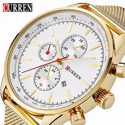 Curren 8227 Для мужчин кварцевые часы Элитный бренд золото с сетчатым ремешком Для мужчин наручные часы Повседневное мужской спорт часы мужские