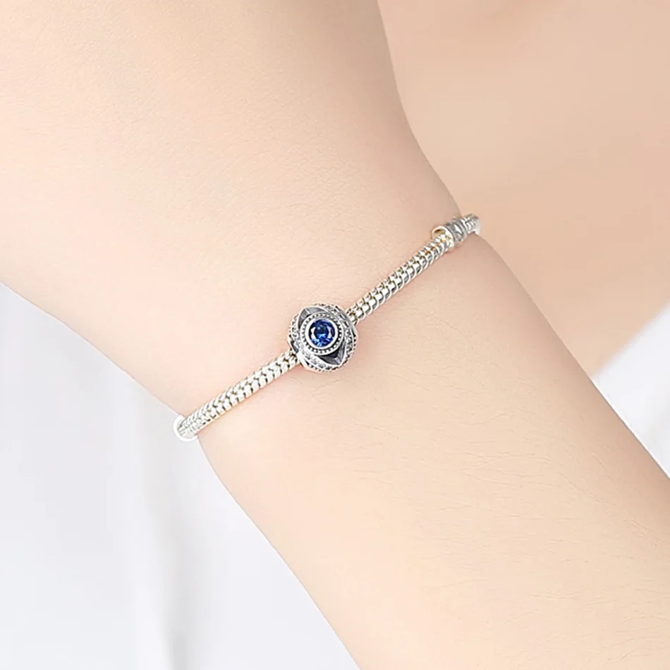 ELESHE 2019 New Original 925 Sterling Silver Beads Blue Lucky Eye Crystal Beads Charm Fit Bracelets DIY Jewelry Accessories