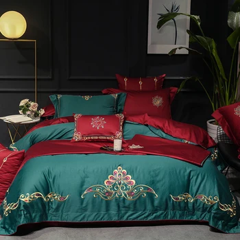 

Egyptian Cotton Bedsheet set Quilt/Duvet cover Bed set PillowcaseEmbroidery Luxury Bedding set Queen King size 4Pieces