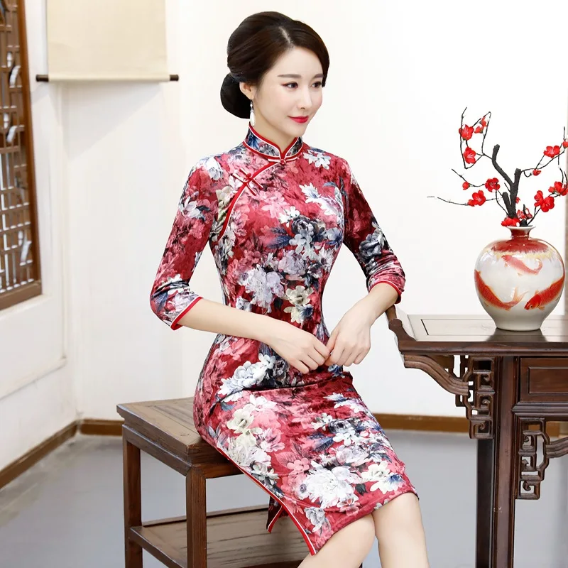 

New Arrival Women's Floral Qipao Cheongsam Dress Short Chinese Traditional Dress For Women Plus Size M L XL XXL 3XL 4XL
