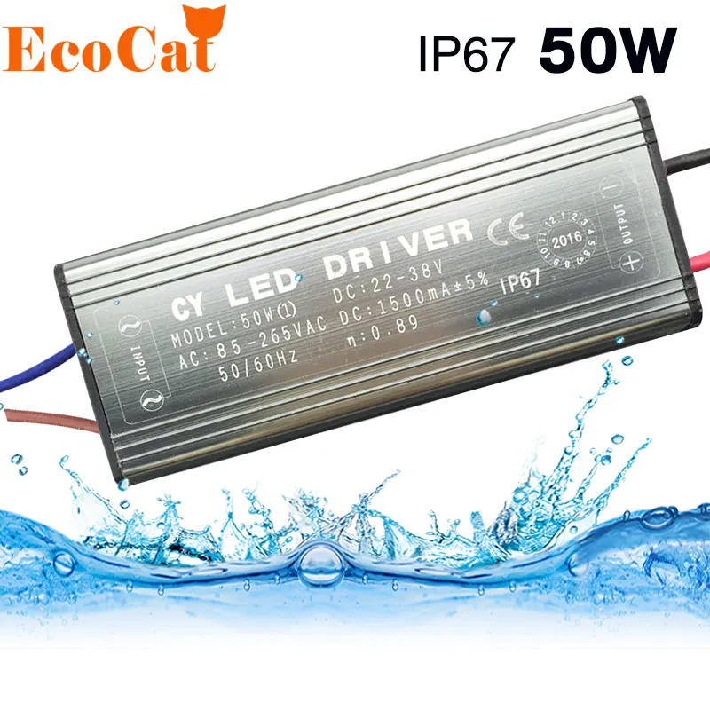 ECO Cat Waterproof 10W 20W 30W 50W 70W LED Driver Adapter Transformer AC100V-265V to DC20-38V Power Supply IP67 For Floodlight