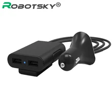 Robotsky New 4 Ports USB Car Charger For Front Back Seat Universal Fast Charger Adapter With Extension Cable for MPV Car Phone