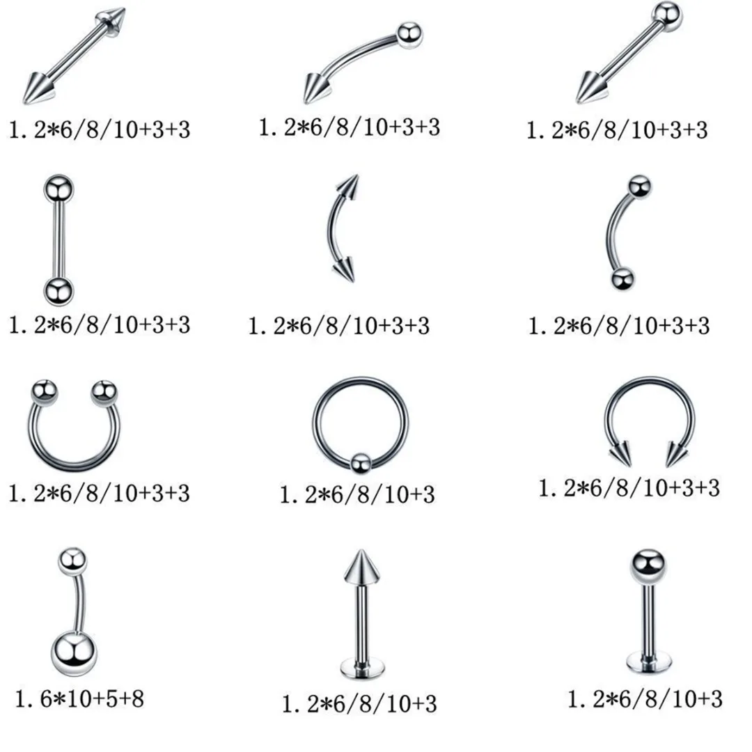 60pcs/lot Stainless Steel Mixed Ear Nose Lip Eyebrow Tongue Ring Captive Bead Ring For Women Men Hip Hop Body Piercing Jewelry