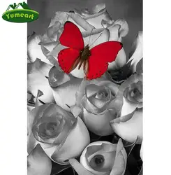 Поделки алмазов картина черные и белые роза красная бабочка квадратных полный Шестерни 5D кристалл алмаза Вышивка ручной работы Номер