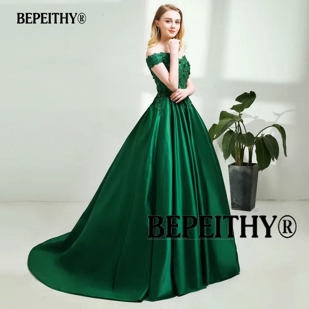 BEPEITHY, на заказ, vestido de festa, с v-образным вырезом, темно-синее, кружевное, расшитое бисером, винтажное платье для выпускного вечера, с открытыми плечами, длинное вечернее платье - Цвет: Зеленый