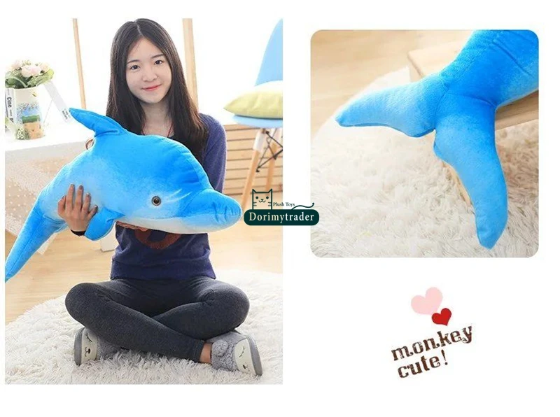 Dorimytrader NEW Lovely 120cm Big Simulated Animal Dolphin Plush Pillow Doll 47'' Soft Stuffed Blue Cartoon Dolphins Kids Play Toy DY60132 (5)