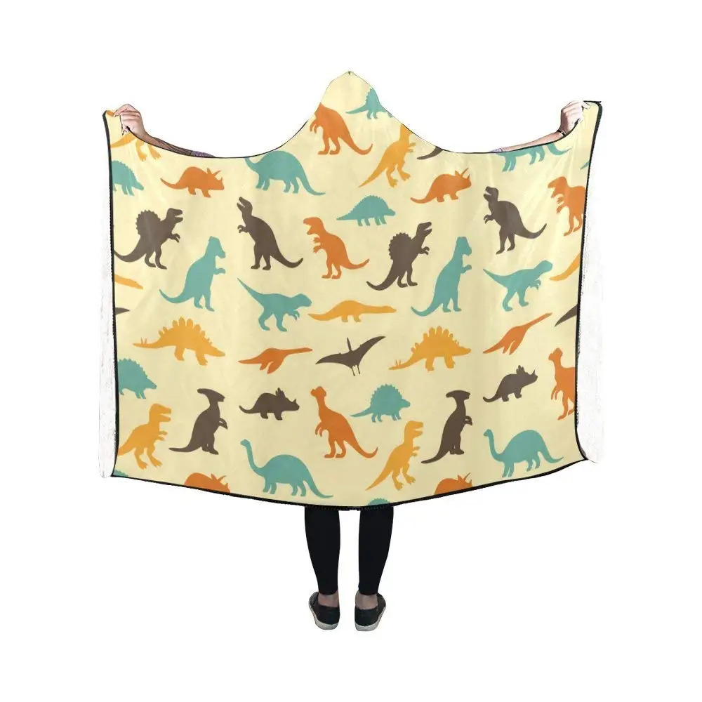 Hooded Blanket Dinosaur Pilling Polar Fleece Hooded Throw Wrapin