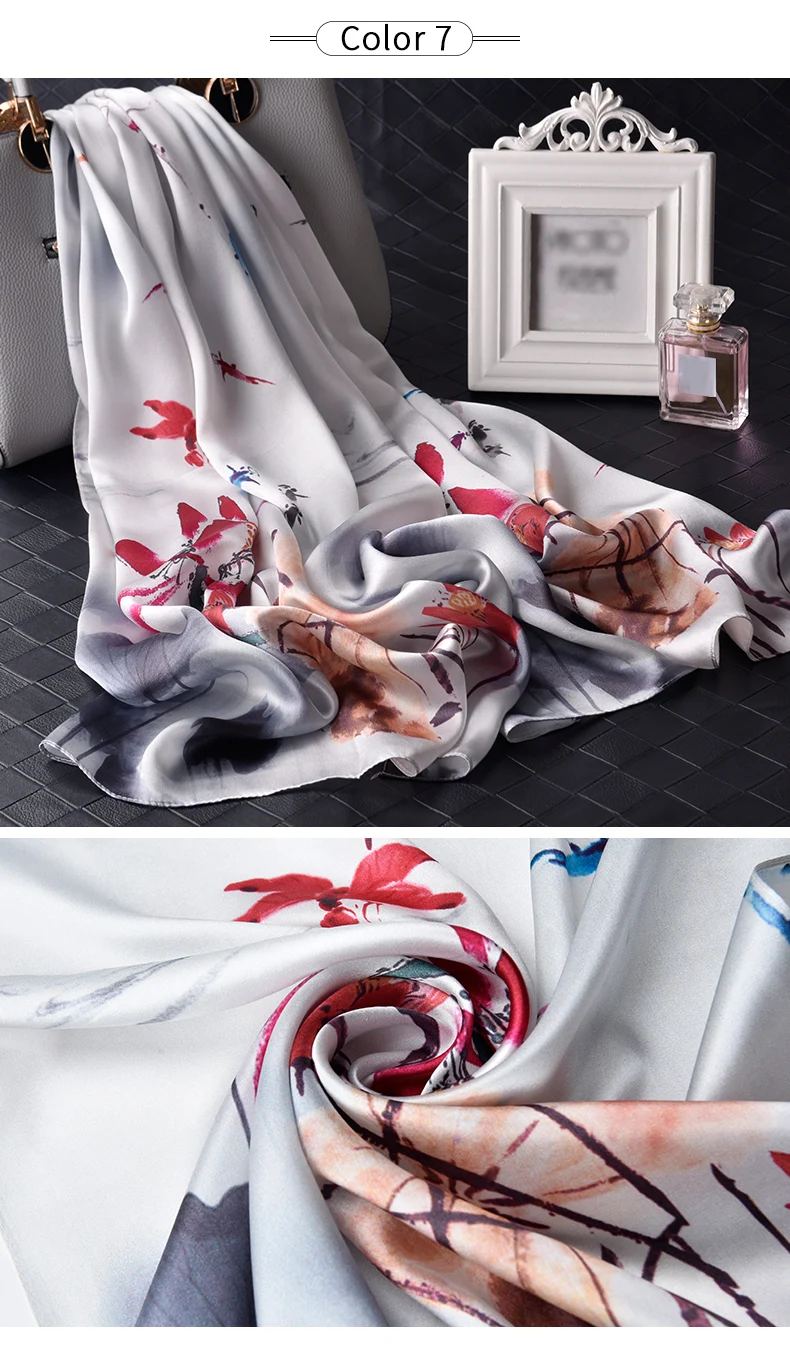 Дамы реального шелковый шарф ханьчжоу 2019 новый роскошный принт платки и палантины для женский платок женский шарф шелк 100% шарфы из чистого