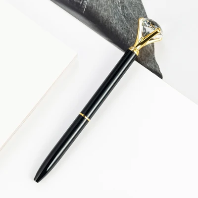Новинка Большой Хрустальный бриллиант металлическая шариковая ручка высокого качества персональный логотип подарочная ручка разноцветный школьный канцелярский магазин - Цвет: Gold black 1pcs