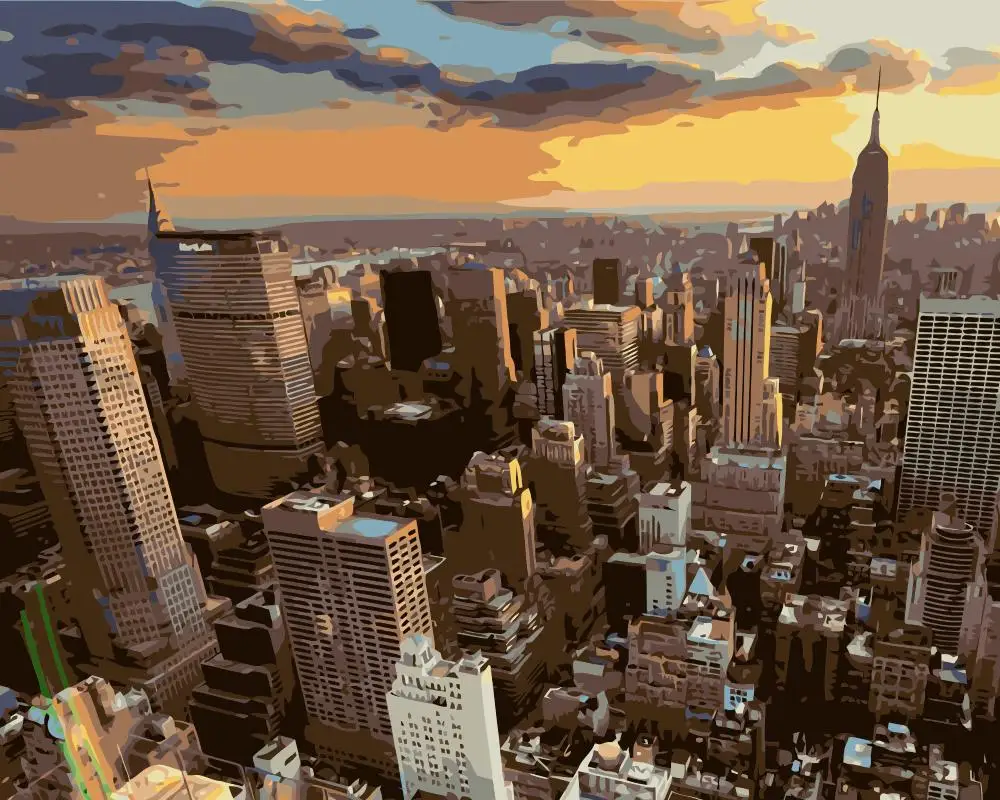 

MaHuaf-j631 New York City Building Sunset Clouds Diy painting by numbers acrylic paint by numbers kit landscape wall pictures