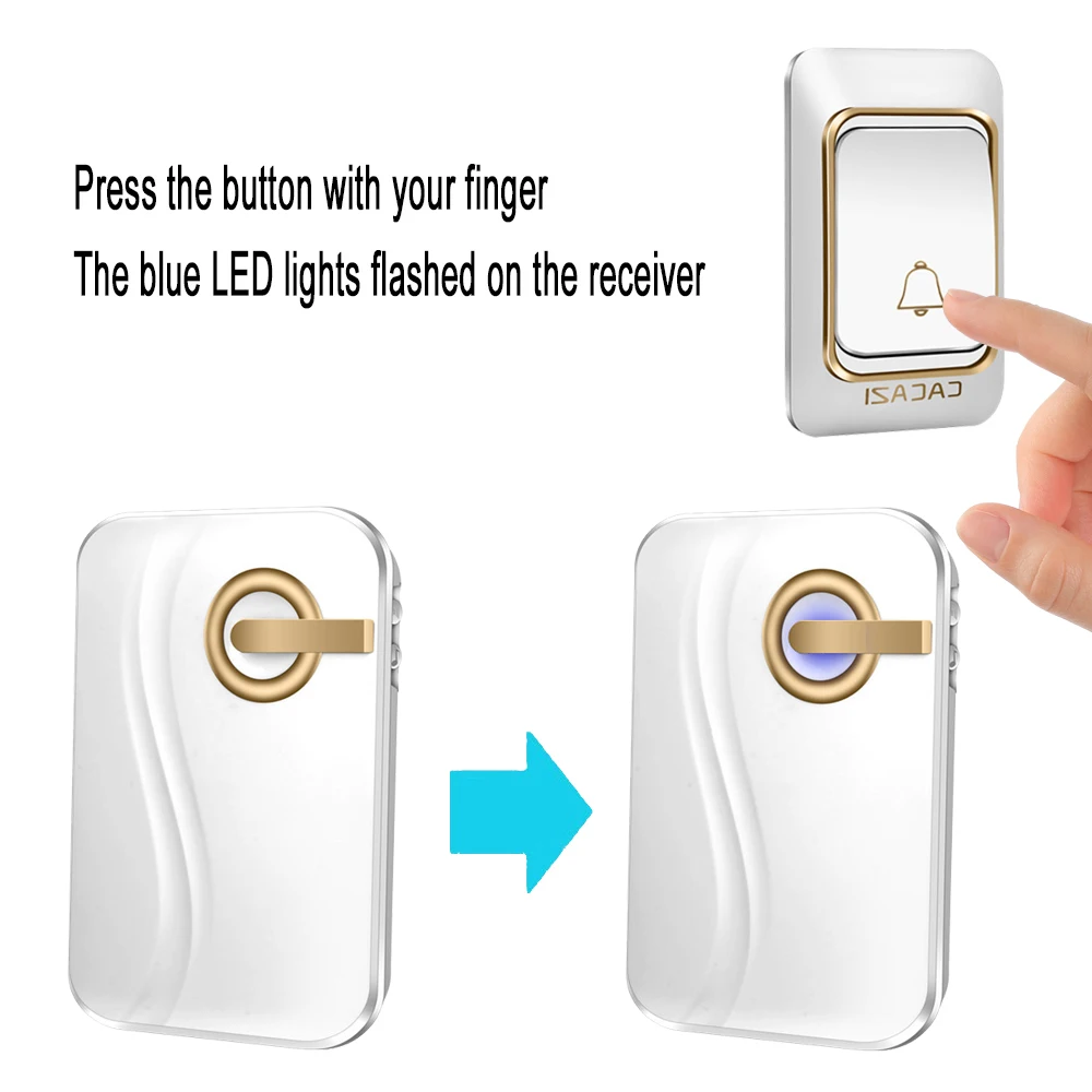 CACAZI Wireless Doorbell DC battery-operated 200M remote waterproof 1 transmitter 1 receiver 36 rings door chime Cordless Bell CACAZI Wireless Doorbell DC battery-operated 200M remote waterproof 1 transmitter 1 receiver 36 rings door chime Cordless Bell