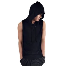 MwOiiOwM Новинка Мужская мода без рукавов свободная толстовка с капюшоном Твердые Топы на бретелях пуловер толстовки
