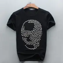 2017 new tees new Metrosexual europe design personality full diamond skull t-shirt imported T-shirt top quality