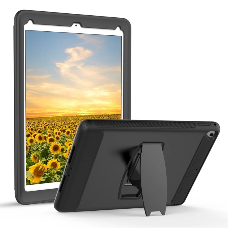 

For iPad 9.7 (2018) & 9.7 (2017) A1822 A1893 PC+Silicone Shock Resistant Simple Practical Protective Back Cover Case With Holder