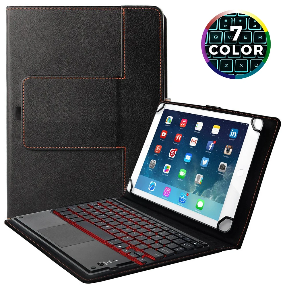 

Bluetooth LED Touchpad Keyboard for 9-10.1 Inch IOS Android Microsoft System with 10.1inch Leather Case Tablet Kickstand