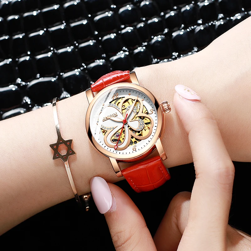 HAIQIN женские часы, женские часы, Лидирующий бренд, роскошные женские/наручные/спортивные часы, механические часы, lerther, полые, relogio feminino