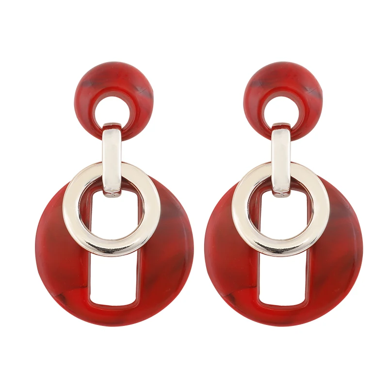 

Flashbuy New Round Acrylic Drop Earrings For WomenTrendy Hollow Alloy Pendant Earrings Wedding Party Statement Jewelry