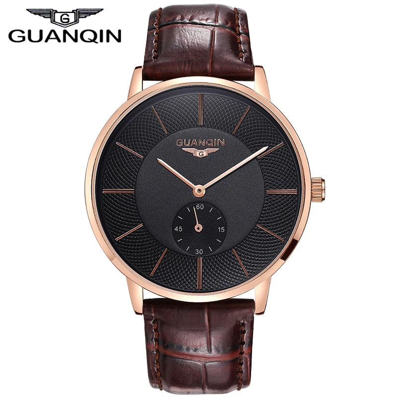 2016 оригинальный бренд GUANQIN часы Для мужчин кожаный ремешок Кварцевые Световой Часы модные Для Мужчин's Спортивные часы мужской
